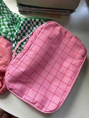 NWOT CALPAK 2pc Compression Packing Cube + Shoe Bag Grid Pink WindowpaneCheck